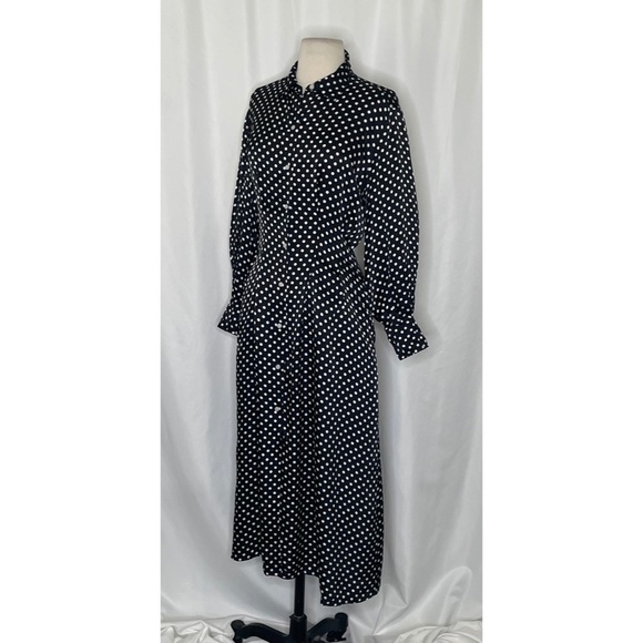 EVERLANE The Hammered Satin Shirt Dress Black Polka Dot Shirtdress Preppy Size 0 - Picture 6 of 15